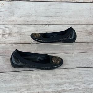 Tory Burch Caroline Womens Sz 5M Ballet Flats Black Patent Leather